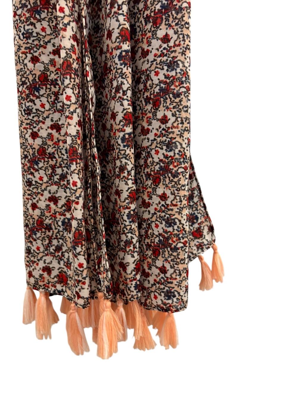 Long Abstract Floral Print Scarf With Tassel Accents NEW Boho
